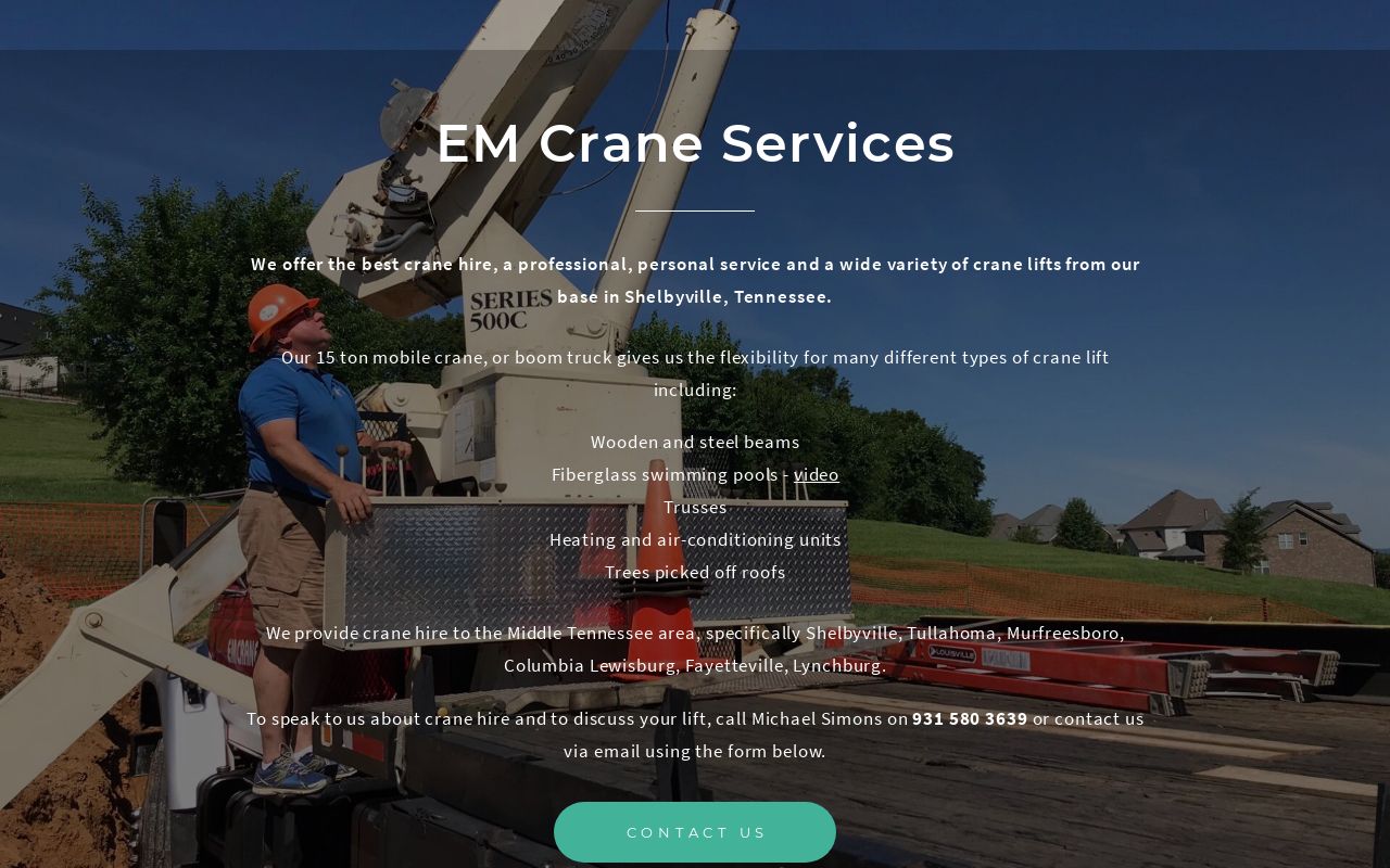 Crane Hire Shelbyville Tennessee, Murfreesboro, Fayetteville, Lynchburg